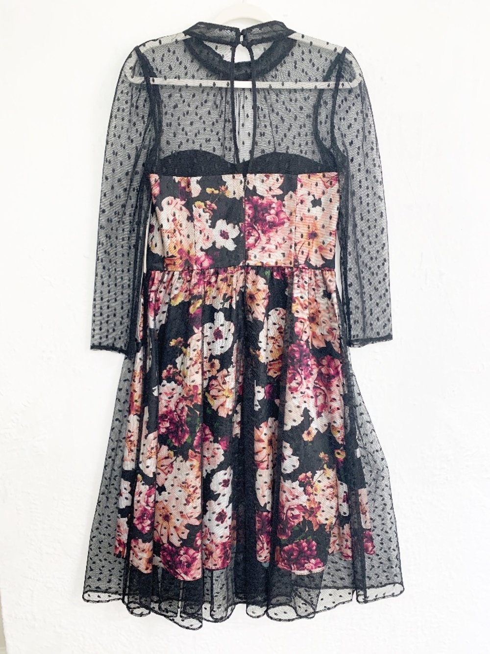 Eliza J Black Floral Tulle Illusion Dress Sz 12 - Picture 3 of 15